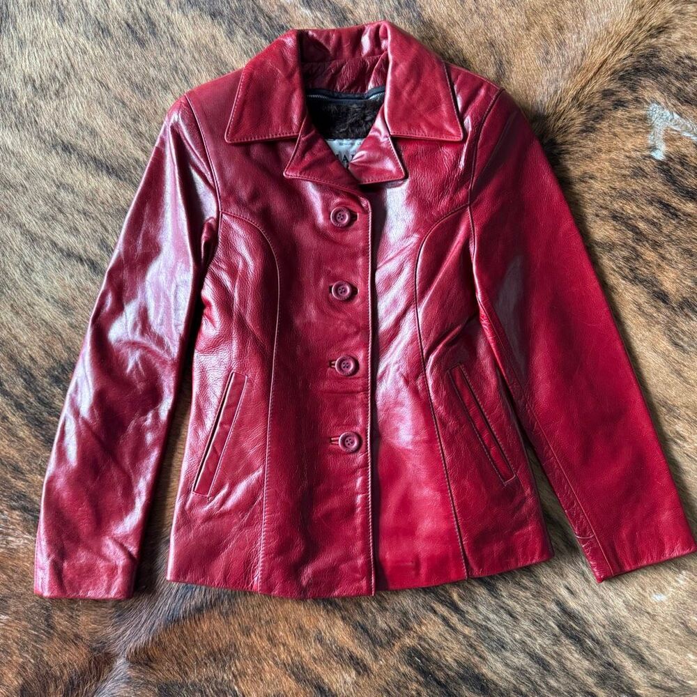 Vintage Deadstock 70’s Leather Jacket With Faux Fur Removable Lining Burgundy